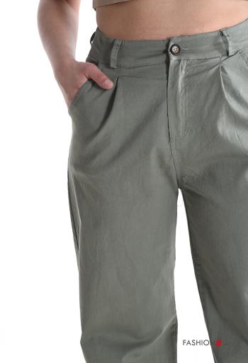 high waist Cotton Trousers with buttons with zip with pockets - ph 4