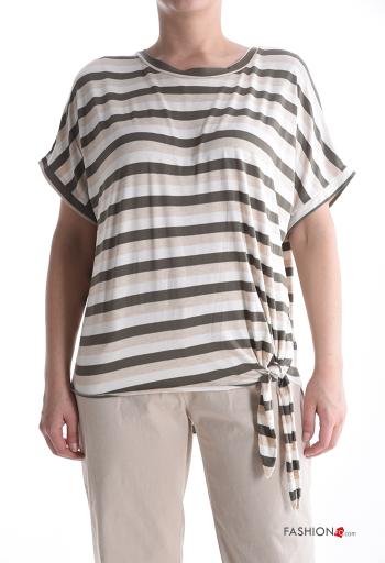 Striped short sleeve crew neck T-shirt with knot