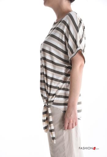 Striped short sleeve crew neck T-shirt with knot - ph 3