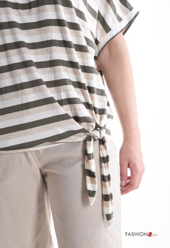 Striped short sleeve crew neck T-shirt with knot - ph 4