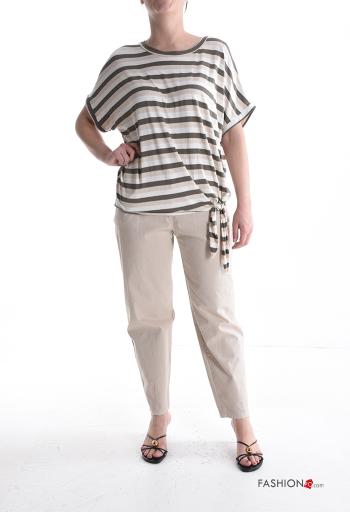 Striped short sleeve crew neck T-shirt with knot - ph 5