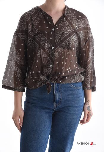 Chemise en Soie Imprimé paisley à boutons manches à trois-quarts - ph 1