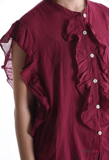 Camicia in Cotone maniche corte con balze con bottoni - ph 4