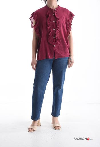 Camicia in Cotone maniche corte con balze con bottoni - ph 5