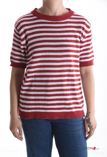 Maglione in Cotone maniche corte girocollo Fantasia righe