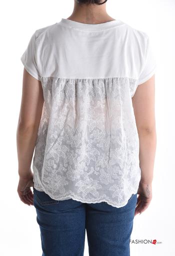 T-shirt in Cotone girocollo pizzo maniche corte Fantasia ricamata - ph 2