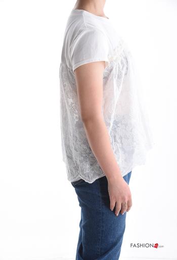 T-shirt in Cotone girocollo pizzo maniche corte Fantasia ricamata - ph 3