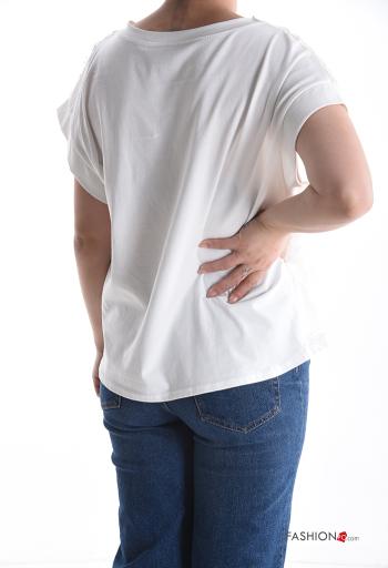 T-shirt in Cotone girocollo pizzo maniche corte Fantasia ricamata - ph 2
