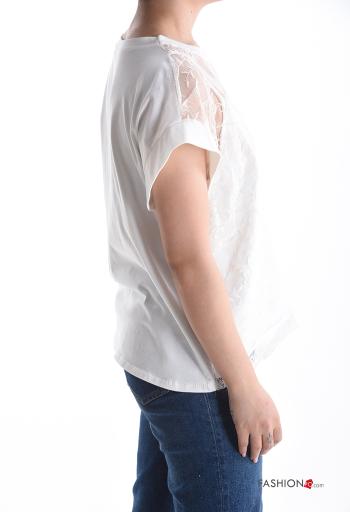 T-shirt in Cotone girocollo pizzo maniche corte Fantasia ricamata - ph 3