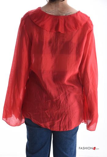 long sleeve Blouse with flounces with v-neck with bow - ph 2