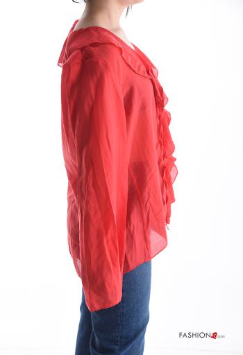 long sleeve Blouse with flounces with v-neck with bow - ph 3