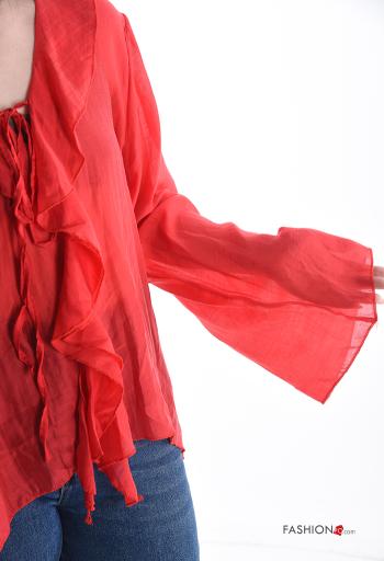 long sleeve Blouse with flounces with v-neck with bow - ph 4