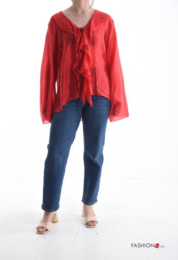 long sleeve Blouse with flounces with v-neck with bow - ph 5
