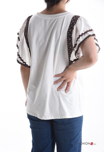 T-shirt en Coton manches à volant col rond manches courtes à broderie - ph 2