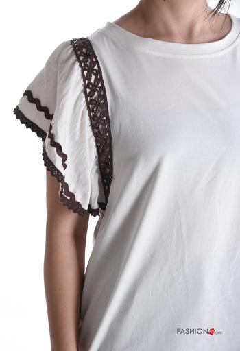 T-shirt en Coton manches à volant col rond manches courtes à broderie - ph 4