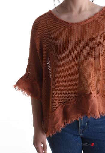 netz u-boot ausschnitt Strickpullover aus Baumwolle mit Fransen 3/4 ärmel - ph 4