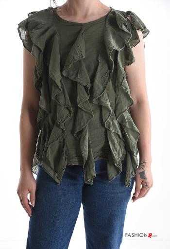 Blusa in Cotone maniche corte girocollo con balze