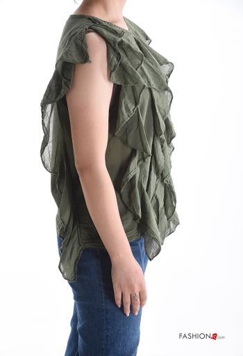 Blusa in Cotone maniche corte girocollo con balze - ph 3