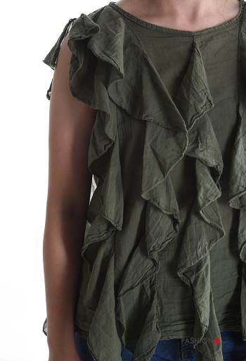Blusa in Cotone maniche corte girocollo con balze - ph 4