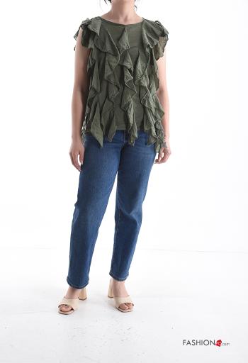 Blusa in Cotone maniche corte girocollo con balze - ph 5