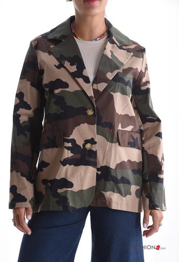 Veste en Coton manches longues Imprimé camouflage à boutons avec poches - ph 1