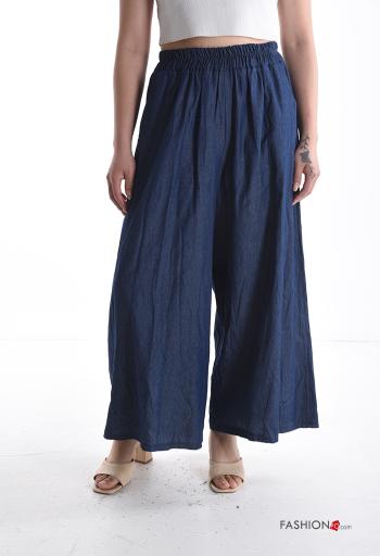 Pantalone in Cotone wide leg con tasche con elastico