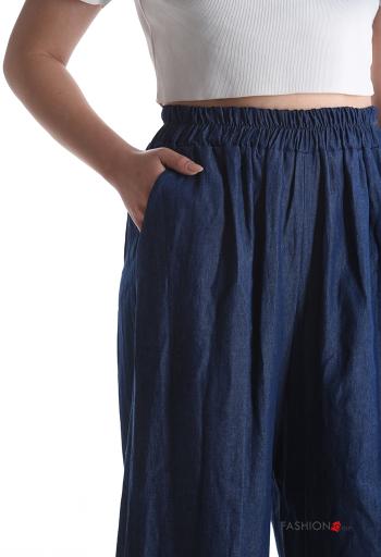 Pantalone in Cotone wide leg con tasche con elastico - ph 4