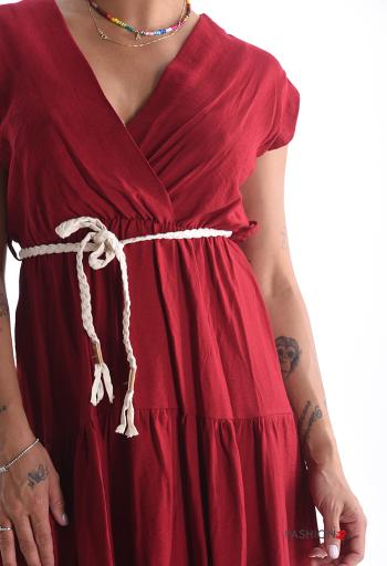 Abito maniche corte con corda scollo a V con cintura con balze - ph 4