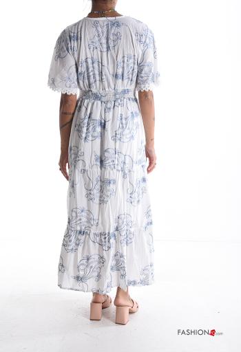 Abstract print short sleeve long Cotton Dress with v-neck - ph 2