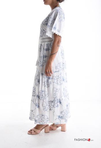 Abstract print short sleeve long Cotton Dress with v-neck - ph 3