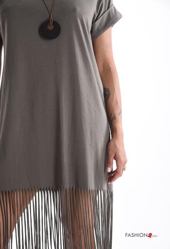 Abito in Cotone maniche corte girocollo con frange - ph 4