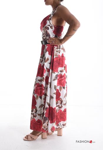 Floral sleeveless backless Dress with belt with elastic - ph 3
