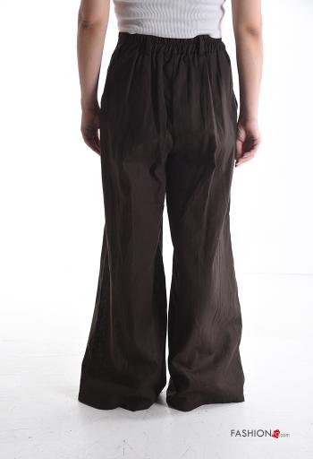 Pantalones de Lino wide leg largo con bolsillos con cremallera con botones - ph 2