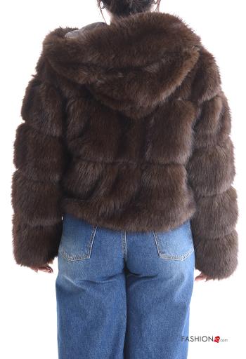 Giacca pelliccia sintetica maniche lunghe con fodera con cappuccio con tasche con zip - ph 2