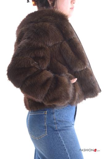 Giacca pelliccia sintetica maniche lunghe con fodera con cappuccio con tasche con zip - ph 3