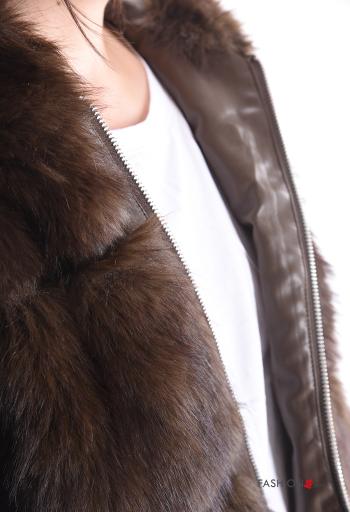 Giacca pelliccia sintetica maniche lunghe con fodera con cappuccio con tasche con zip - ph 4