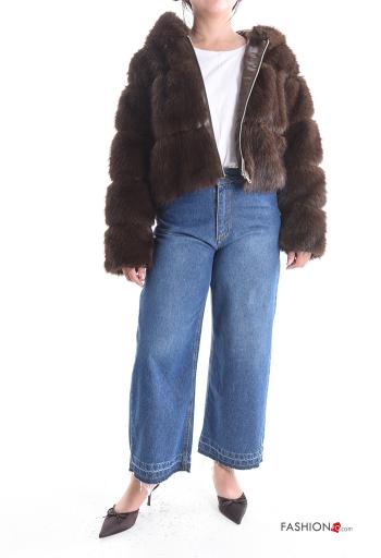 Giacca pelliccia sintetica maniche lunghe con fodera con cappuccio con tasche con zip - ph 5