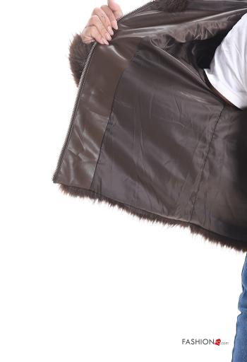 Giacca pelliccia sintetica maniche lunghe con fodera con cappuccio con tasche con zip - ph 6