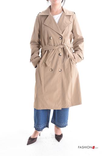 Trench doppio petto maniche lunghe con cintura in stoffa senza fodera con bottoni con tasche