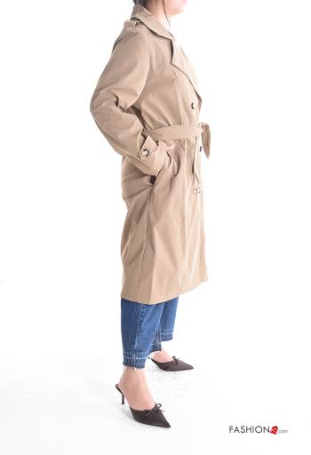 Trench doppio petto maniche lunghe con cintura in stoffa senza fodera con bottoni con tasche - ph 3