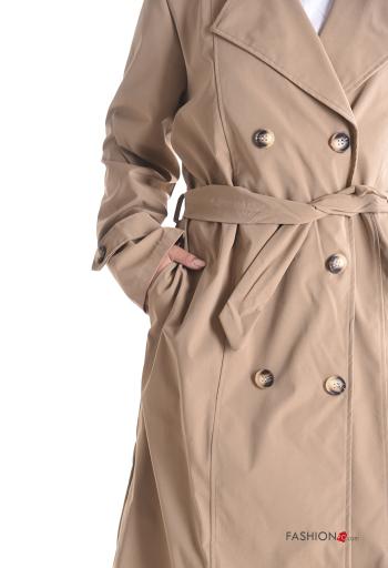 Trench doppio petto maniche lunghe con cintura in stoffa senza fodera con bottoni con tasche - ph 4