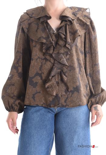 Chemise manches longues à broderie à volants à boutons - ph 1