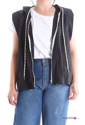 sleeveless Cotton Gilet with pockets without lining with zip with hood