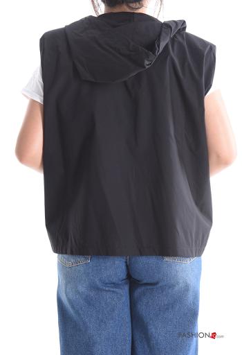 sleeveless Cotton Gilet with pockets without lining with zip with hood - ph 2