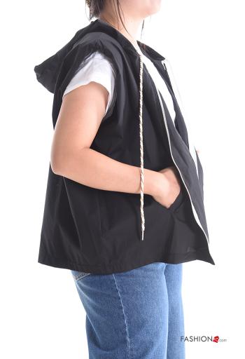 sleeveless Cotton Gilet with pockets without lining with zip with hood - ph 3