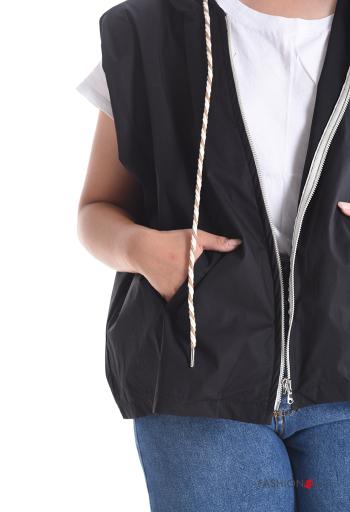 sleeveless Cotton Gilet with pockets without lining with zip with hood - ph 4