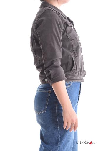 long sleeve with collar denim Cotton Jacket with buttons without lining with pockets - ph 3