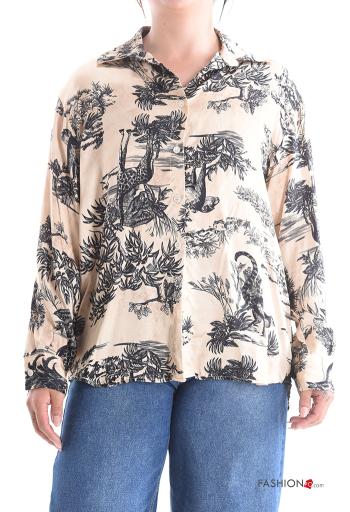 Nature-print long sleeve with collar Shirt with buttons - ph 1
