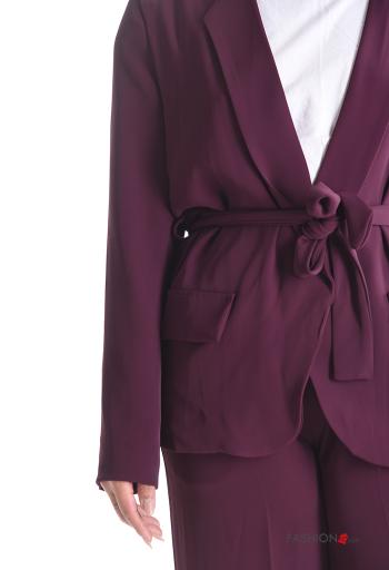 Blusão manga comprida com forro com cinto de tecido - ph 4