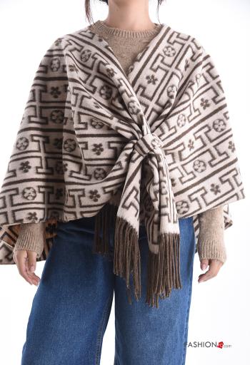 Poncho Fantasia stampata con frange con nodo - ph 1